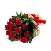 Send 12 Red Roses bouquet with green lovers to Dhaka in Bangladesh