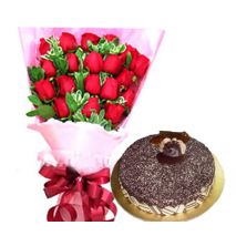 12 Red Roses with Chocolate Rice Cake by Mr. Baker