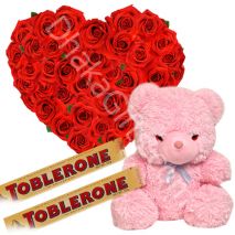 Send 36 Red Roses,Pink Bear with Toblerone Chocolate to Dhaka in Bangladesh