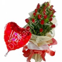 send 24 red roses in bouquet with i love you balloon to dhaka in bangladesh