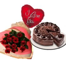 Send to 12 Red Roses in Bouquet with Cake & Balloon to Dhaka
