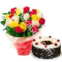 Send 24 Mixed Roses in  Bouquet with Chocolate Cake to Dhaka in Bangladesh