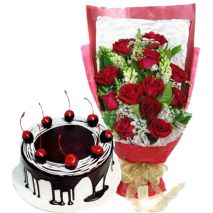 12 Red Roses with Black Forest Cake by Skylark