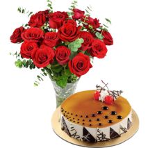 24 Red Roses with Coffee Cake by Tasty Treat
