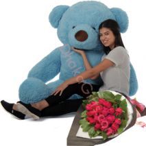 24 Red Roses Bouquet with 5 Feet Giant Bear