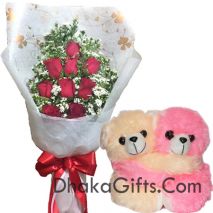 Send 12 Red Roses w/Teddy Bear to Dhaka in Bangladesh