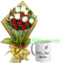 send 12 red roses with mother's day gift mug to dhaka