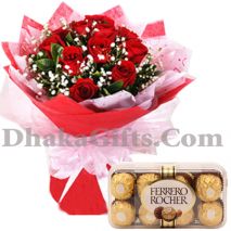 12 pieces red rose with 16 ferrero chocolate to philippines