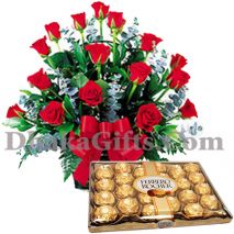 12 pieces red rose with 16 pieces ferrero rocher chocolate to philippines