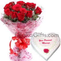 send 12 red roses with vanilla heart cake to bangladesh