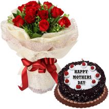 send 12 red roses with black forest cake to dhaka
