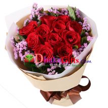 send red love 10 red roses bouquet to dhaka