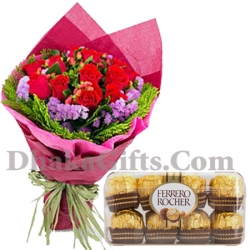 12 pieces red rose with 16 pieces ferrero chocolate to philippines