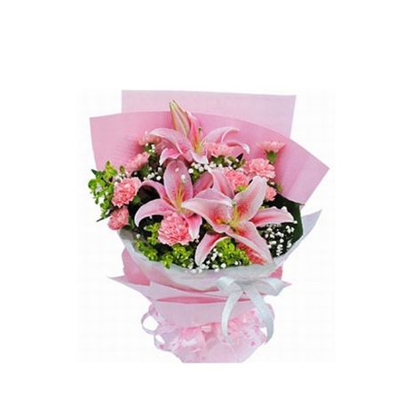 Send 3 Pink lilies, 12 Pink Carntions with Baby's Breath to Dhaka in Bangladesh