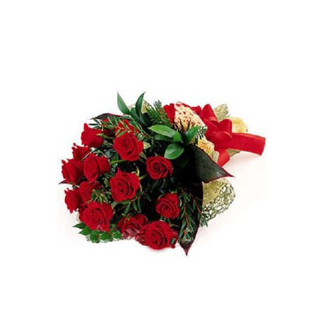 Send 12 Red Roses bouquet with green lovers to Dhaka in Bangladesh