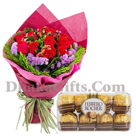 12 pieces red rose with 16 pieces ferrero chocolate to philippines