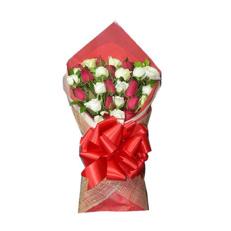 24 Red and White Roses Bouquet