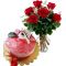 6 Red Roses in Vase with Strawberry Mousse Cake by Nutrient Cake