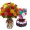 Send to 24 Mixed Roses in FREE Vase with Cake & Balloon to Dhaka