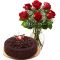 6 Red Roses with Chocolate Lady Cake by Tasty Treat